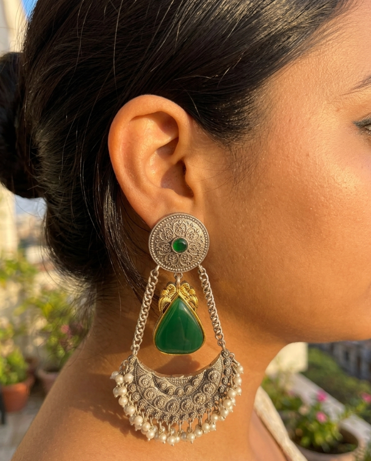 Green Petal statement earring