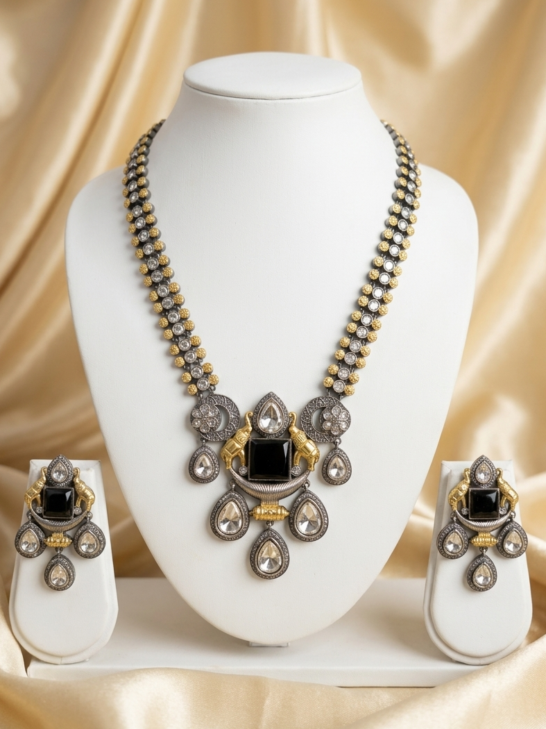 Rajwada Black & Golden Necklace