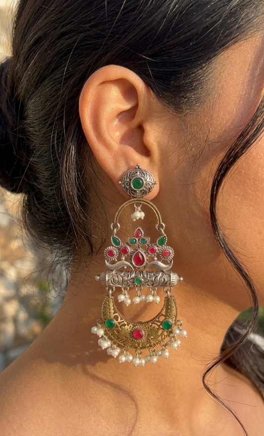 Rangrez - Multi Stone Stone Statement Earrings