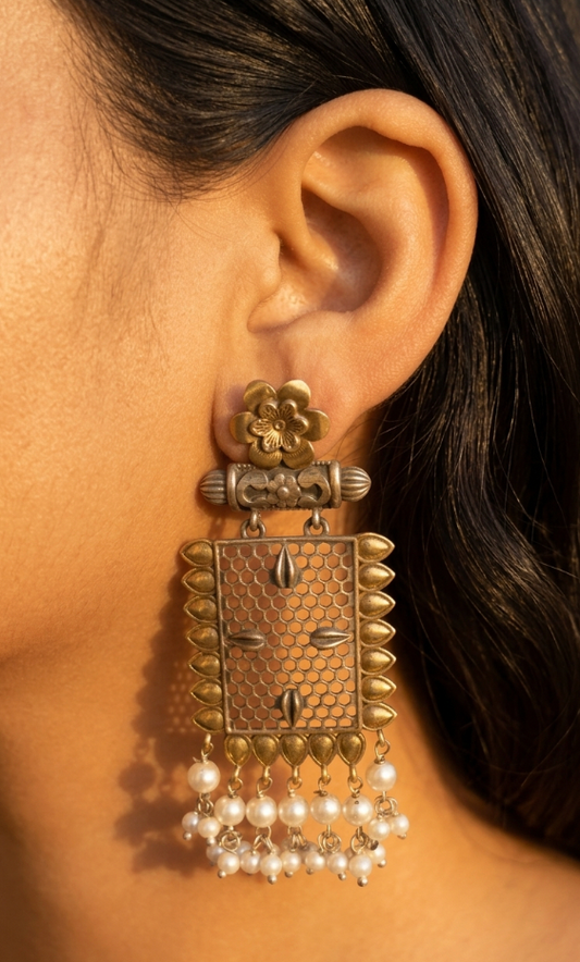 Jaali Oxidised Dual tone Earrings
